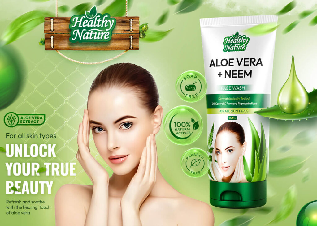 3D rendered aloe vera + neem bottle